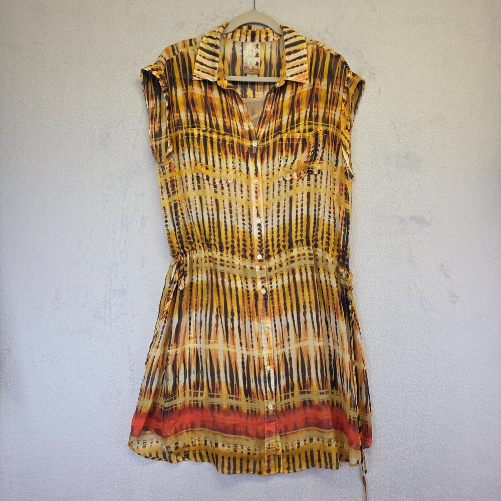 Da-Nang Shirt Dress Womens L Button Down Silk Chiffon Demeter Striped Slip Lined